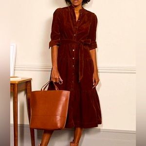 NWT Boden Ellen tiered corduroy shirt dress copper